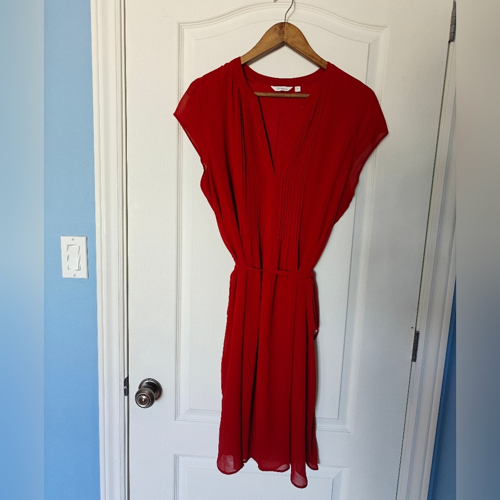 Reitmans Red Wrap Midi Dress with Dolman Cap Sleeves